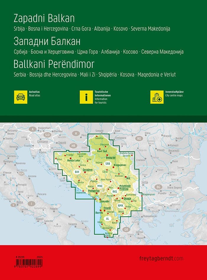Atlas routier - Balkans Occidentaux (Albanie, Bosnie Herzégovine, Kosovo, Monténégro, Macédoine du Nord, Serbie) | Freytag & Berndt atlas Freytag & Berndt