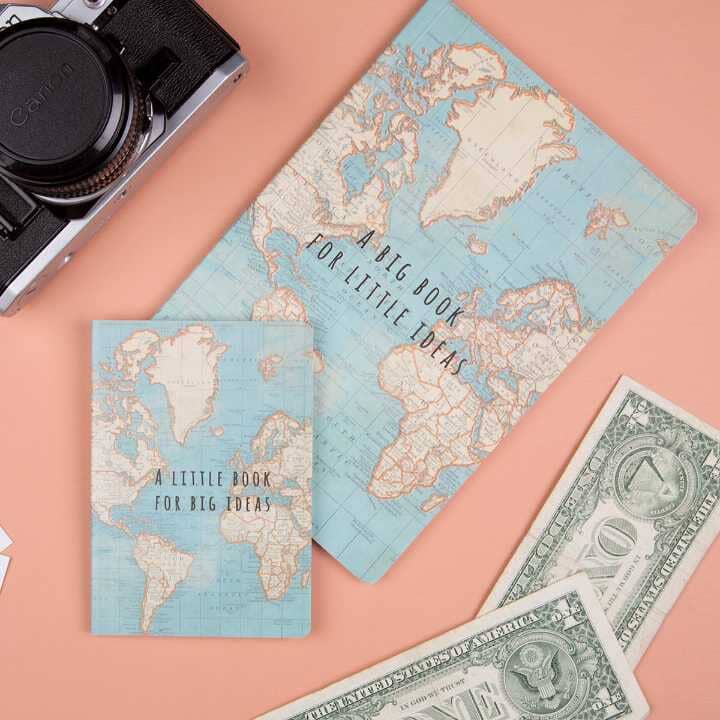 Cahier format A5 style vintage - Design "Autour du Monde" | Sass & Belle carnet de voyage Sass & Belle