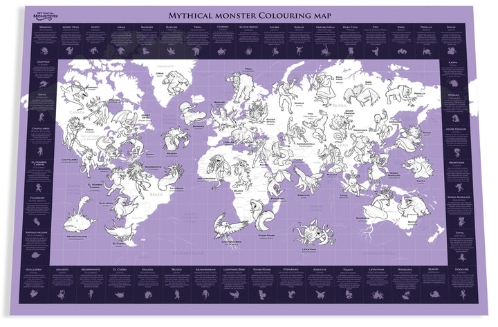 Carte à colorier pour enfants (en anglais) - Monstres Mythiques du Monde (84 x 60 cm) | Maps international carte murale roulée (en tube) Maps International