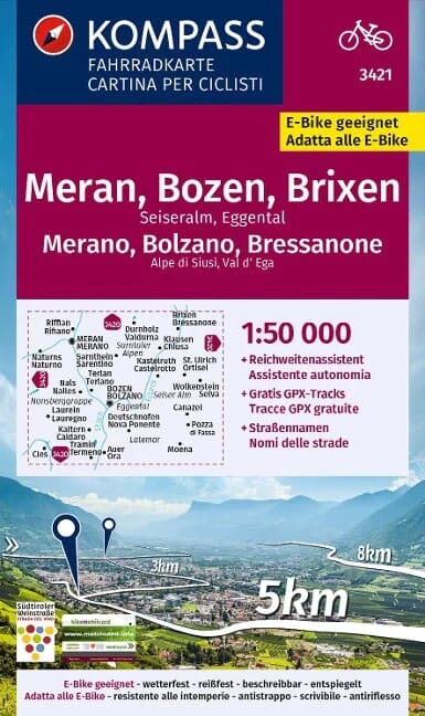 Carte cycliste n° F3421 - Merano (Italie) | Kompass carte pliée Kompass