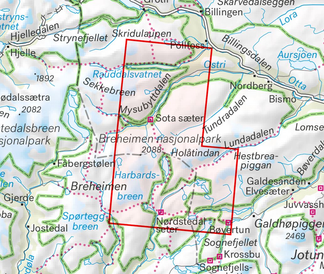 Carte de haute montagne - Breheimen & Tverrådalskyrkja(Norvège) | Calazo - Høyfjellskart carte de randonnée Calazo