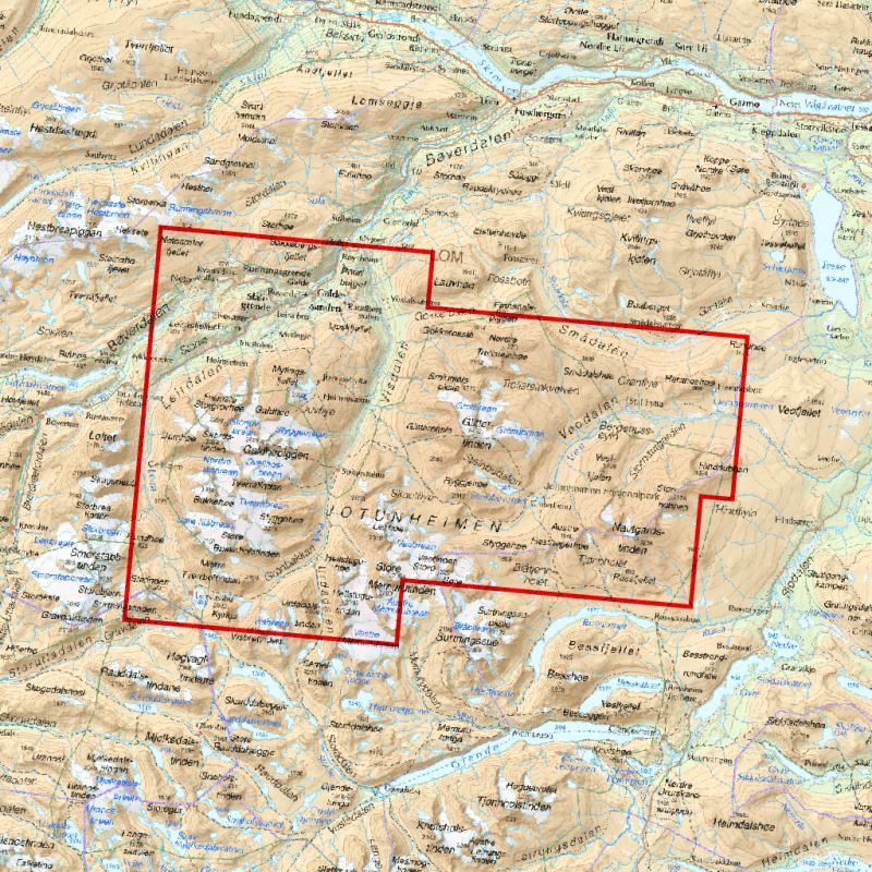 Carte de haute montagne - Jotunheimen: Galdhøpiggen & Glittertinden (Norvège) | Calazo - Høyfjellskart carte de randonnée Calazo