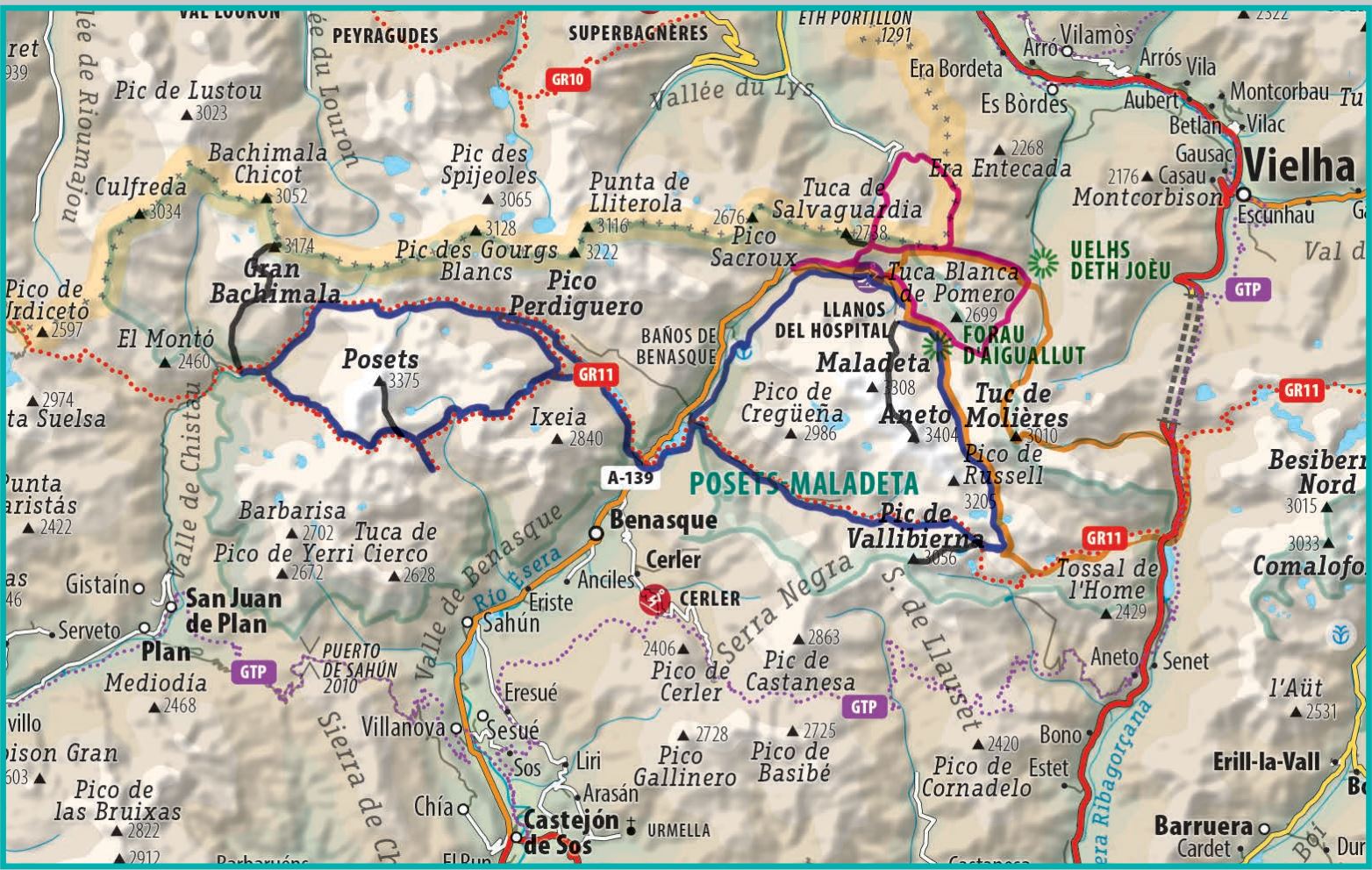 Lot de 2 cartes de randonnée - Entre Refugios : Trekking Aneto, Posets, Molières, Salvaguardia (Pyrénées) | Alpina carte de randonnée Editorial Alpina