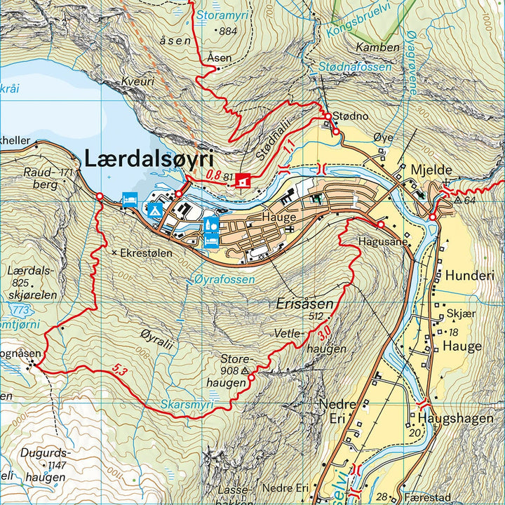 Carte de randonnée - Nærøyfjorden & Lærdalen (Norvège) | Calazo - 1/50 000 carte de randonnée Calazo