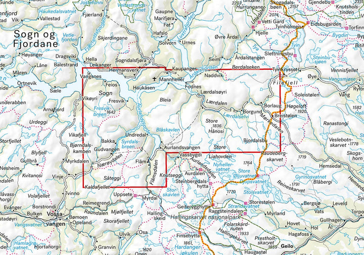 Carte de randonnée - Nærøyfjorden & Lærdalen (Norvège) | Calazo - 1/50 000 carte de randonnée Calazo