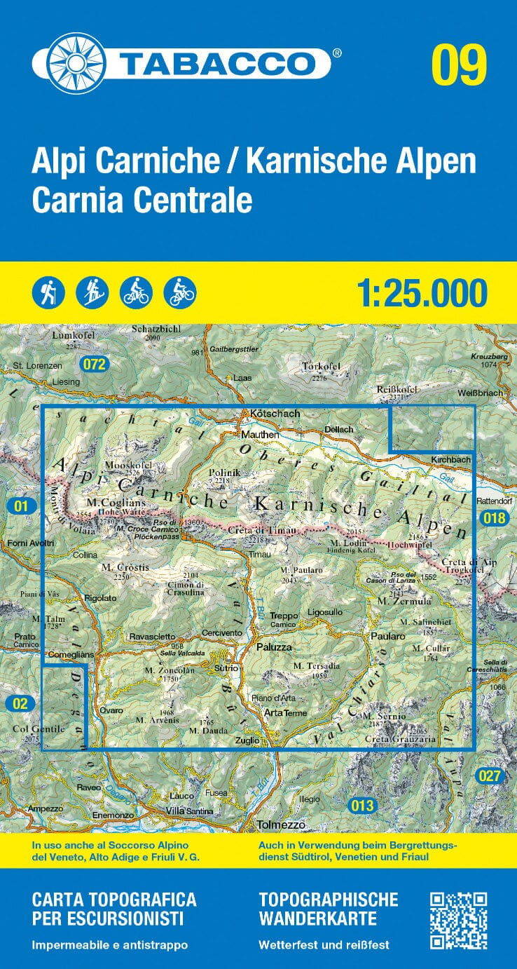 Carte de randonnée n° 09 - Alpi Carniche (Alpes Carniques, Italie) | Tabacco carte de randonnée Tabacco