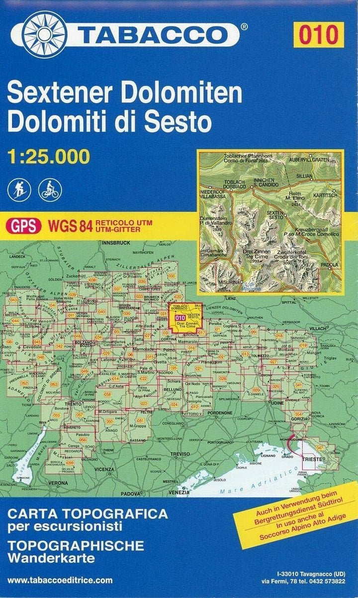 Carte de randonnée n° 10 - Dolomites de Sesto (Dolomites, Italie) | Tabacco carte de randonnée Tabacco