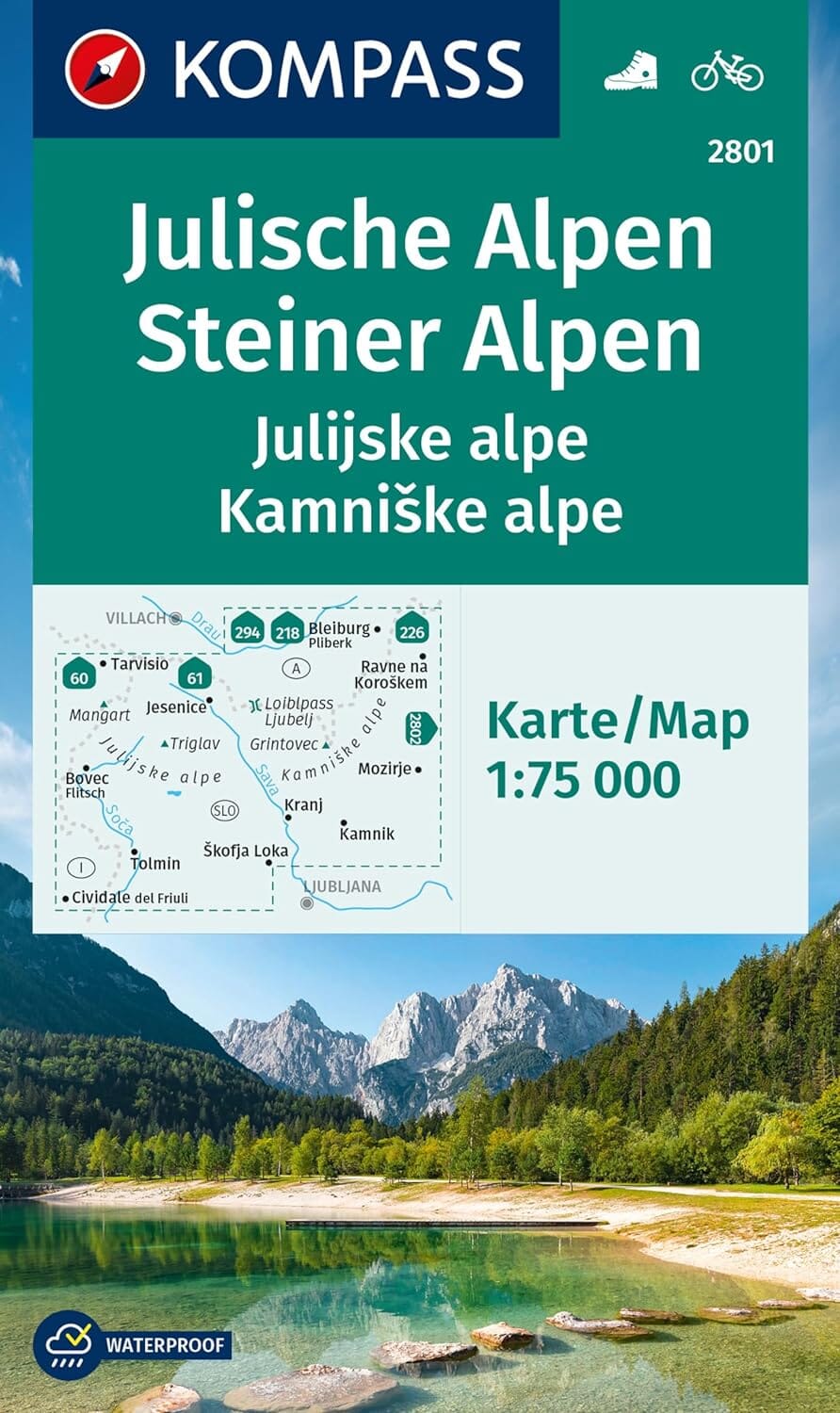 Carte de randonnée n° 2801 - Julische Alpen, Steiner Alpen (Slovénie) | Kompass carte pliée Kompass