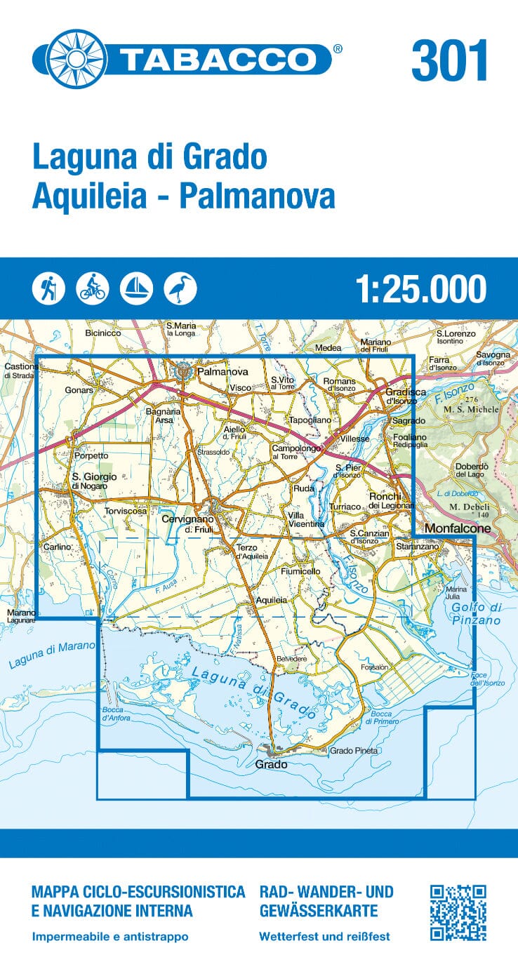 Carte de randonnée n° 301 - Laguna di Grado, Aquileia, Palmanova (Frioul-Vénétie Julienne, Italie) | Tabacco carte de randonnée Tabacco