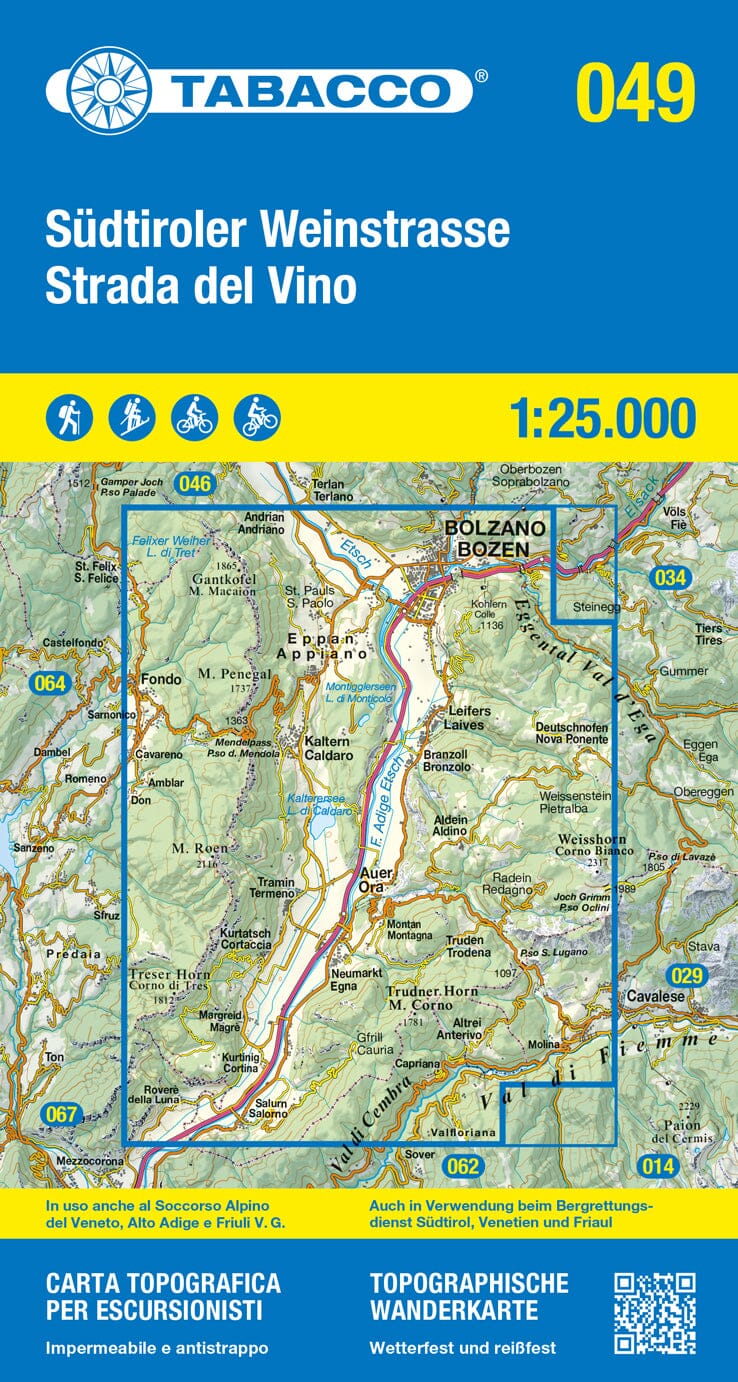 Carte de randonnée n° 49 - Route des vins du Tyrol du Sud (Italie) | Tabacco carte de randonnée Tabacco