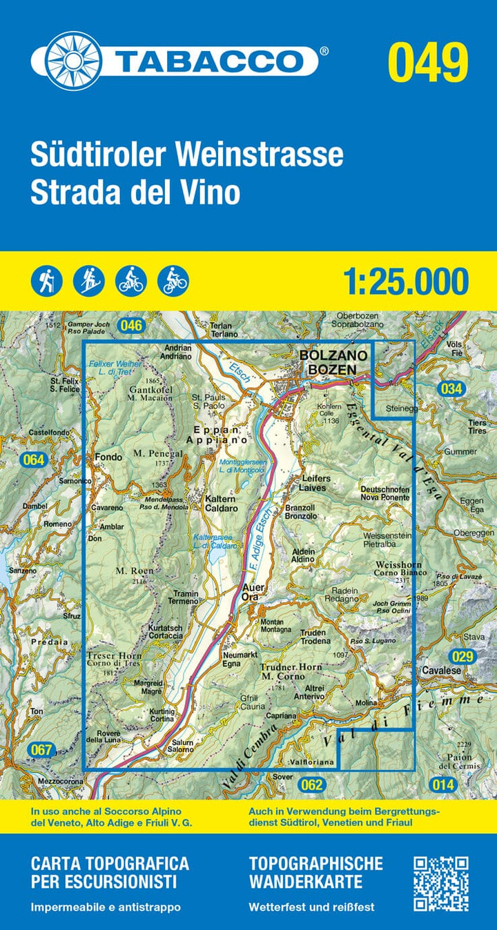 Carte de randonnée n° 49 - Route des vins du Tyrol du Sud (Italie) | Tabacco carte de randonnée Tabacco