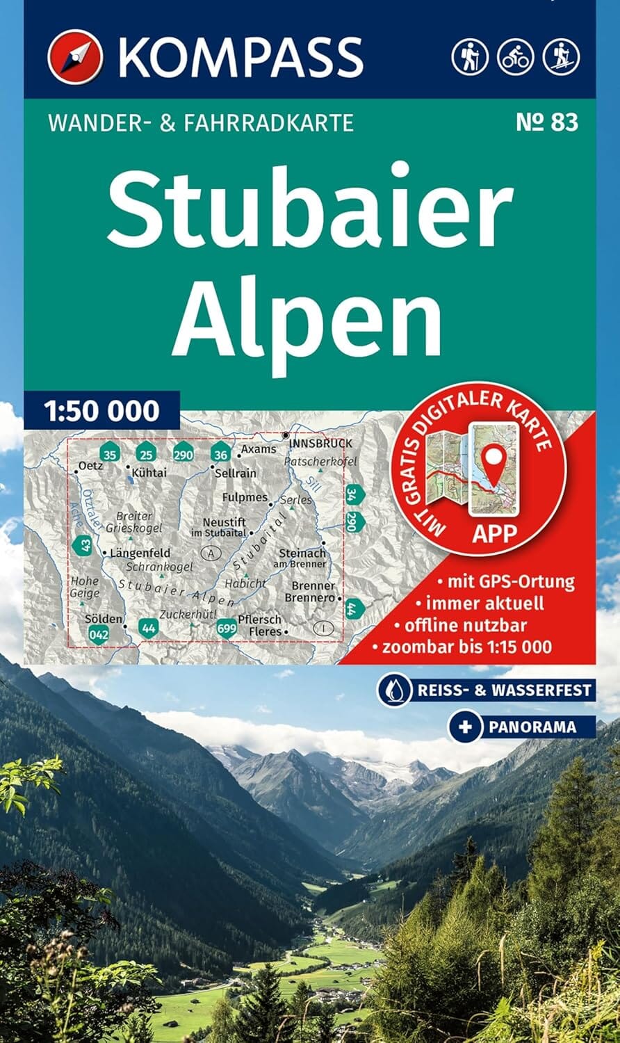 Carte de randonnée n° 83 - Stubaier Alpen (Autriche) | Kompass carte de randonnée Kompass