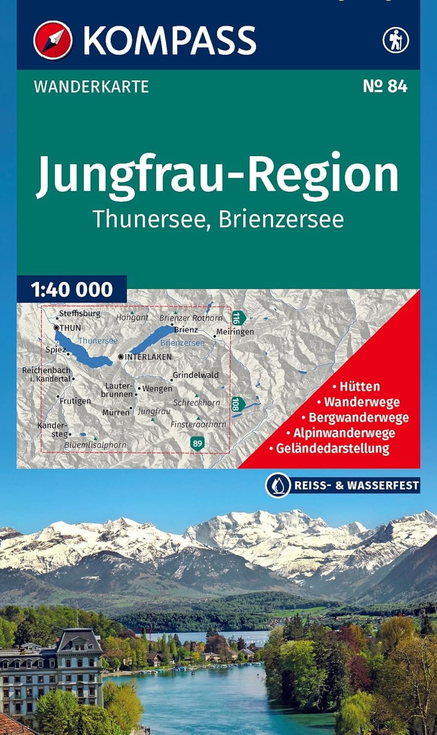 Carte de randonnée n° 84 - Jungfrau Region, Thunersee Brienzersee (Suisse) | Kompass carte de randonnée Kompass