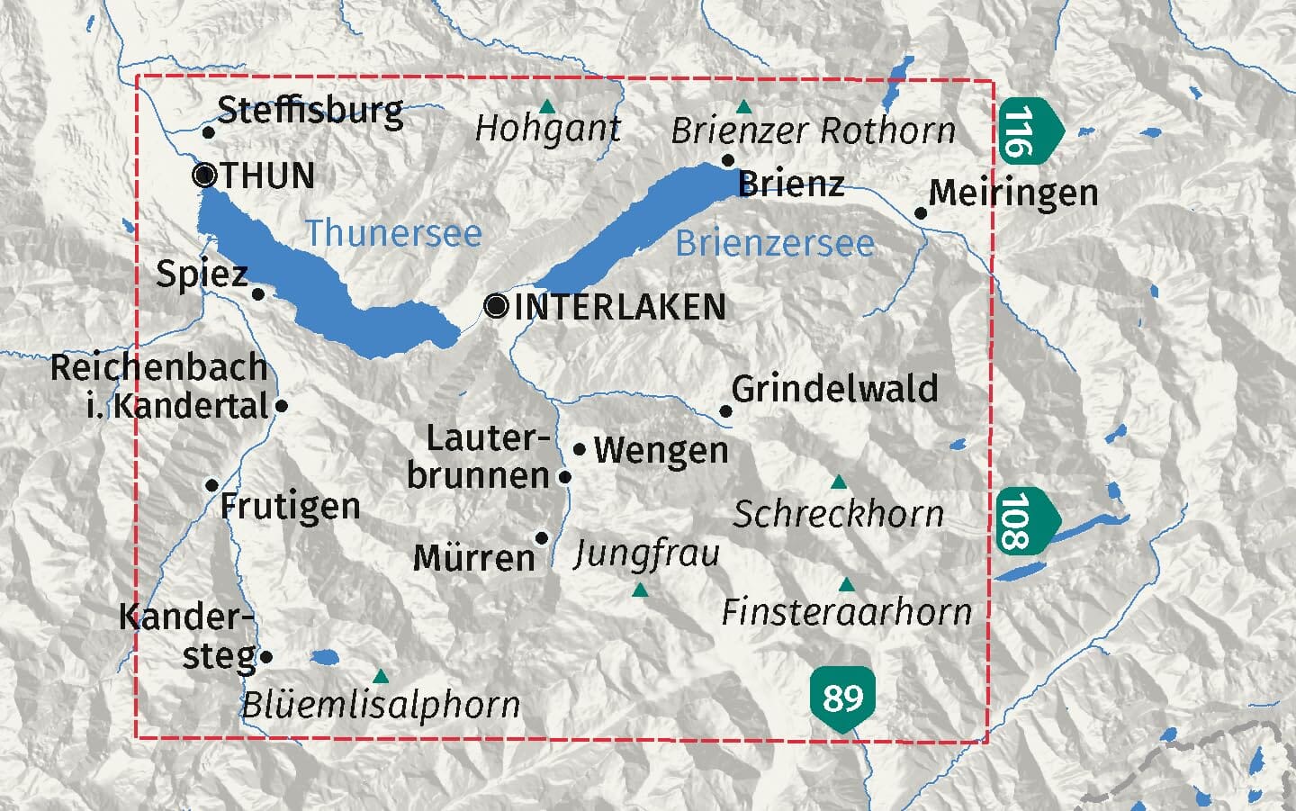 Carte de randonnée n° 84 - Jungfrau Region, Thunersee Brienzersee (Suisse) | Kompass carte de randonnée Kompass
