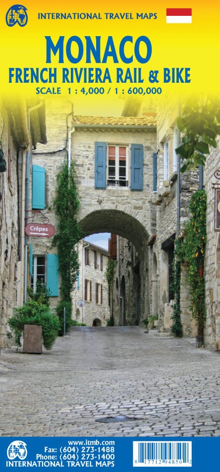 Carte de voyage - Monaco et la Riviera française (routes et chemins de fer) | ITM carte routière ITM