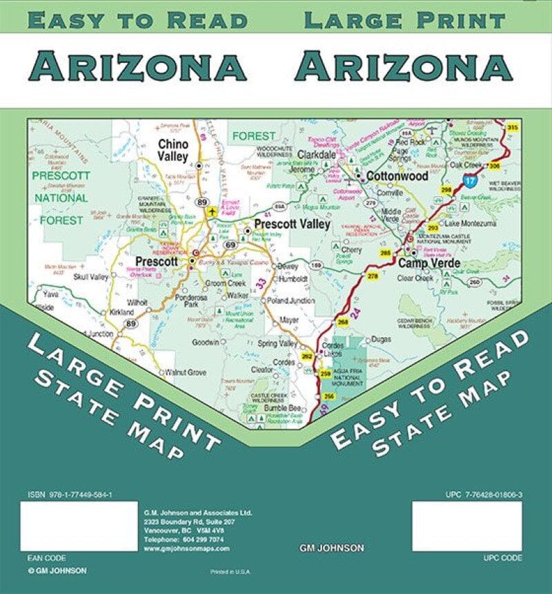 Carte d'état - Arizona (gros caractères, facile à lire) | GM Johnson carte pliée GM Johnson