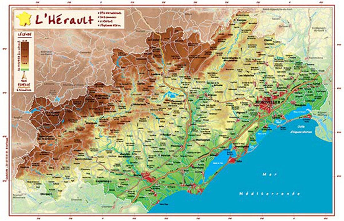Carte en relief petit format - Hérault - 21,8 X 31,5 cm carte en relief Reliefs Editions Default Title