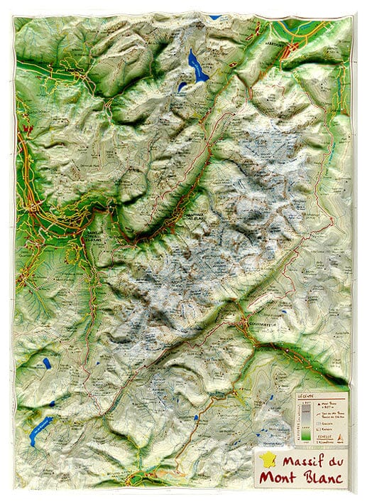 Carte en relief petit format - Le Massif du Mont Blanc - 42 X 31 cm carte relief petit format Reliefs Editions