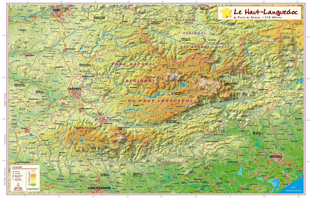 Carte en relief petit format - Parc naturel régional du Haut-Languedoc - 31 X 42 cm carte relief petit format Reliefs Editions
