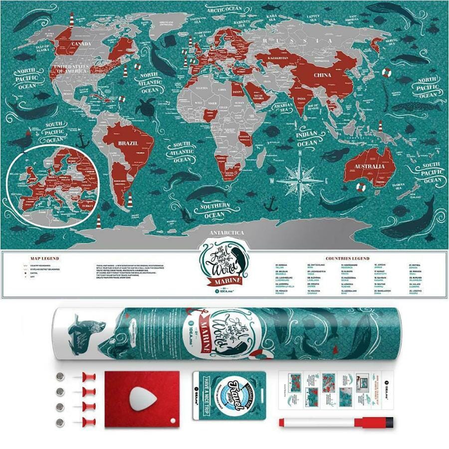 Carte murale à gratter petit format (en anglais) - Travel Map, édition Marine World (60 x 40 cm) | 1DEA.me carte murale roulée (en tube) 1DEA.ME