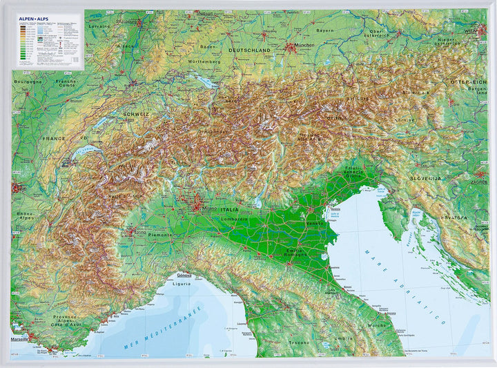 Carte murale en relief - Alpes (en anglais) - 39 x 29 cm | Georelief carte en relief Georelief