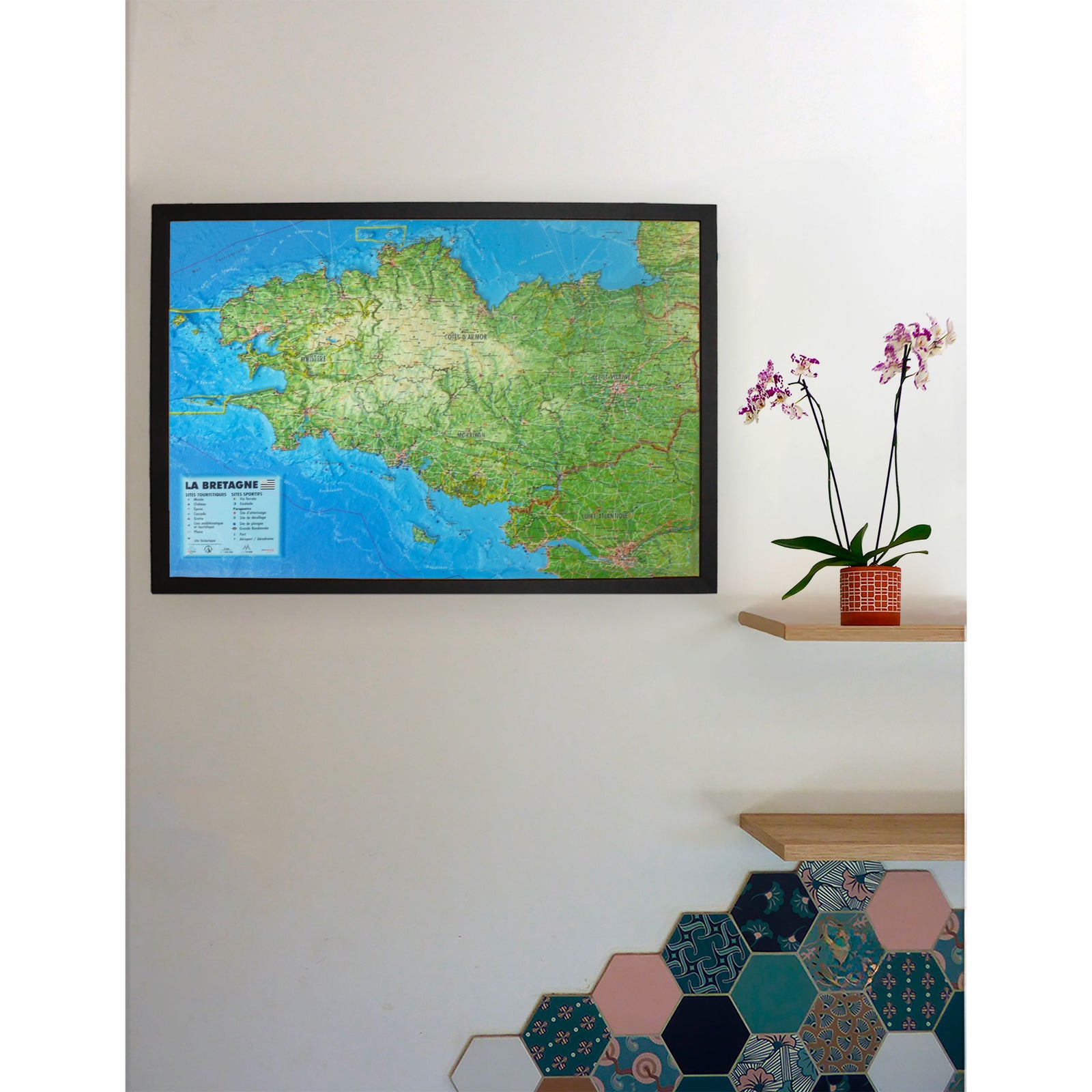 Carte murale en relief - Bretagne - 61 cm x 41 cm | 3D Map carte en relief 3D Map
