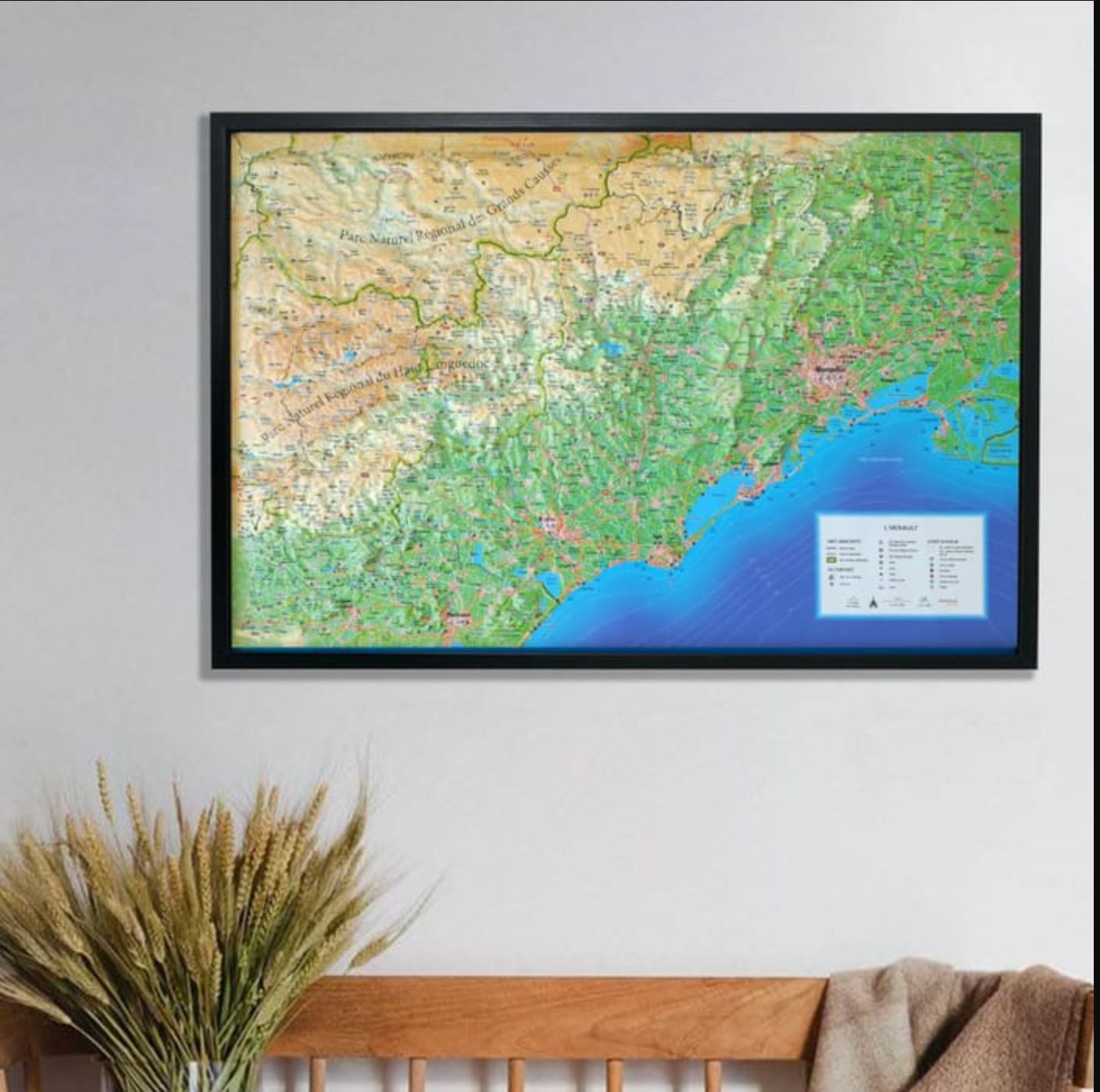 Carte murale en relief - Hérault - 61 cm x 41 cm | 3D Map carte en relief 3D Map