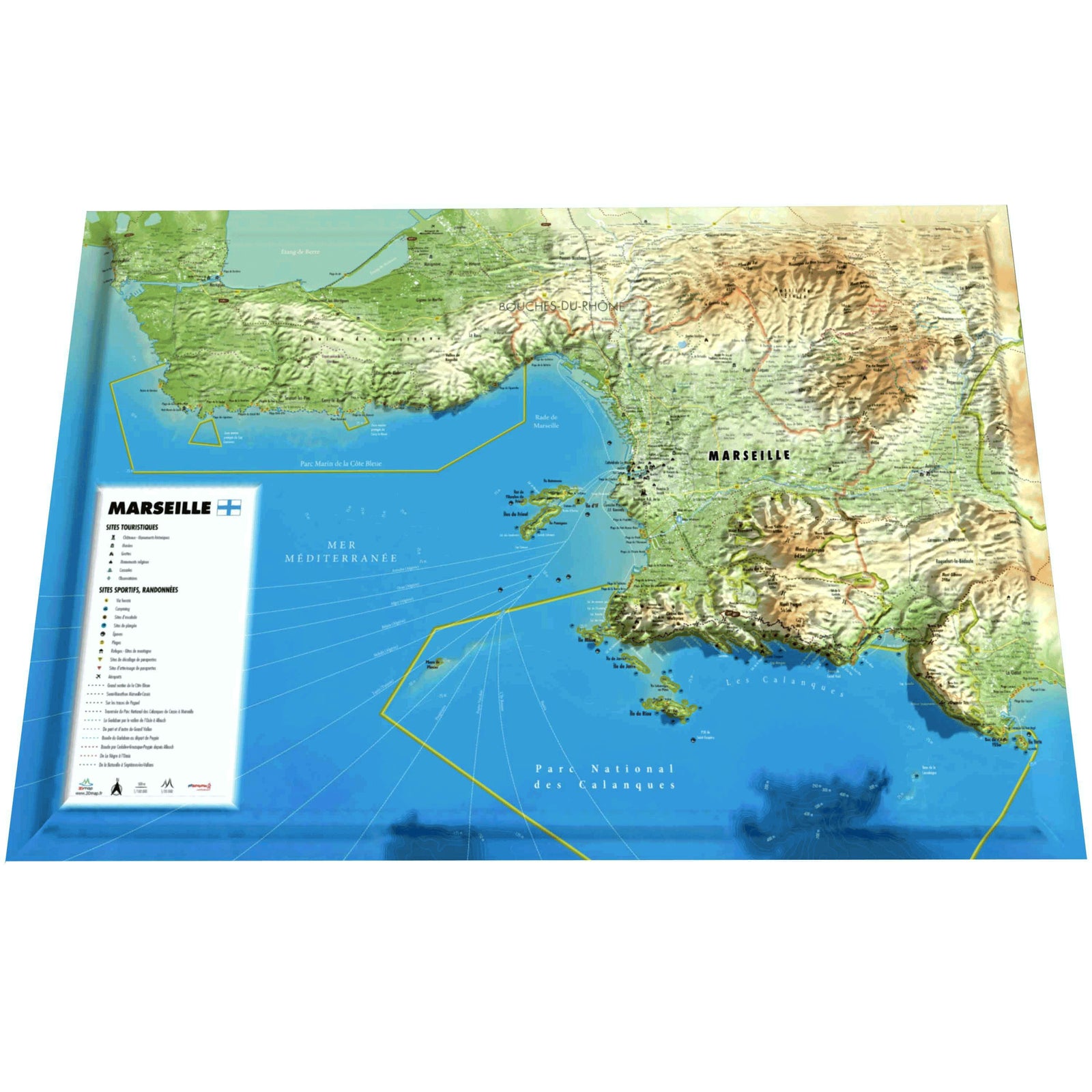 Carte murale en relief - Marseille - 61 cm x 41 cm | 3D Map carte en relief 3D Map