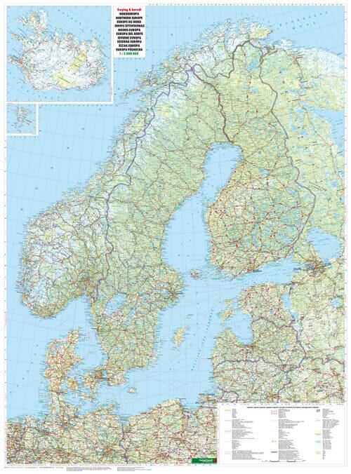 Carte murale - Europe du Nord & Scandinavie - 85 x 115 cm | Freytag & Berndt carte murale roulée (en tube) Freytag & Berndt