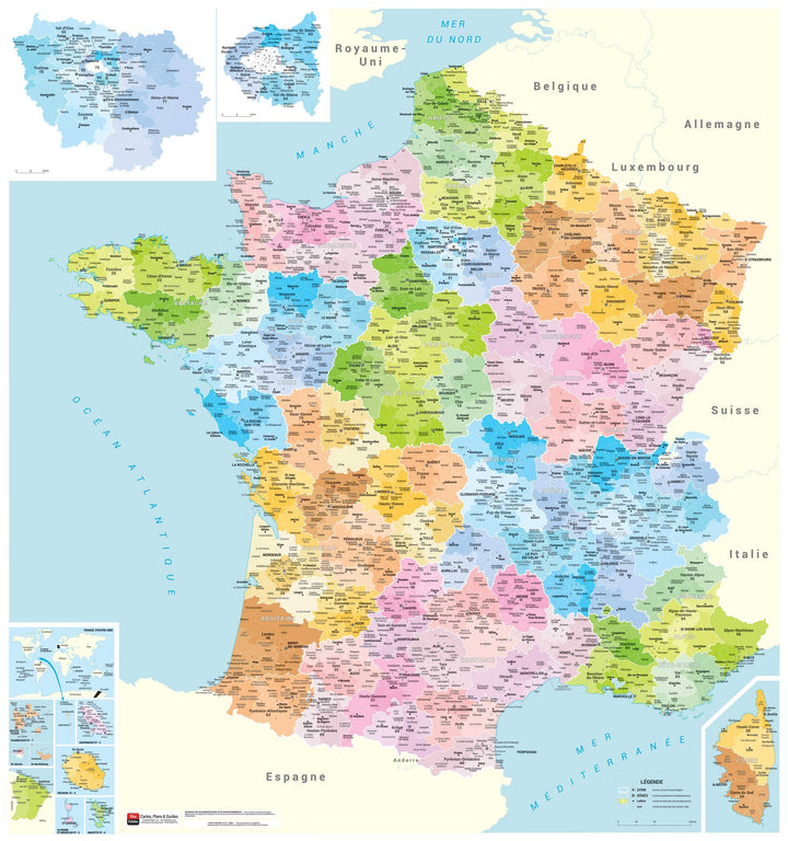 Carte murale plastifiée - France administrative (90 x 96 cm) | Blay Foldex carte murale roulée (en tube) Blay Foldex