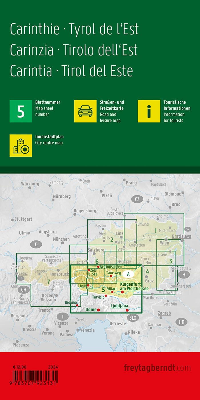 Carte routière de l'Autriche n° 5 - Tyrol Oriental & Carinthie (Autriche) | Freytag & Berndt - 1/200 000 carte routière Freytag & Berndt