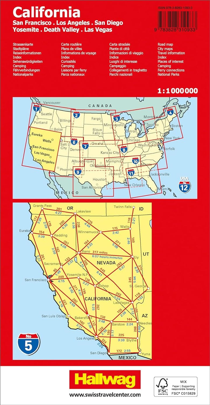 Carte routière n° 5 - Californie et Nevada (USA) | Hallwag carte routière Hallwag