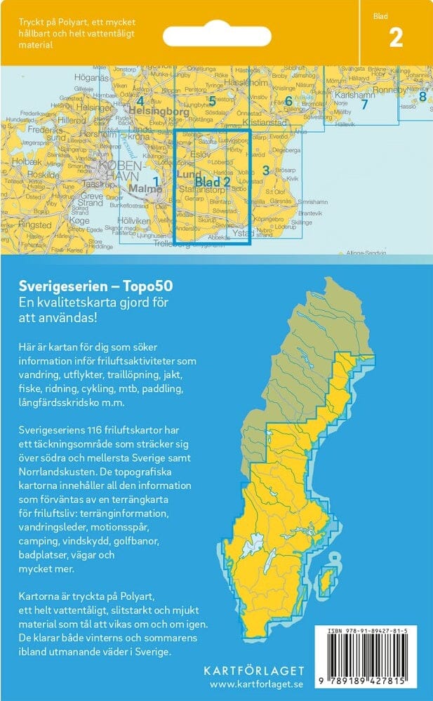 Carte topographique n° 02 - Ystad (Suède) | Norstedts - Sverigeserien carte de randonnée Norstedts