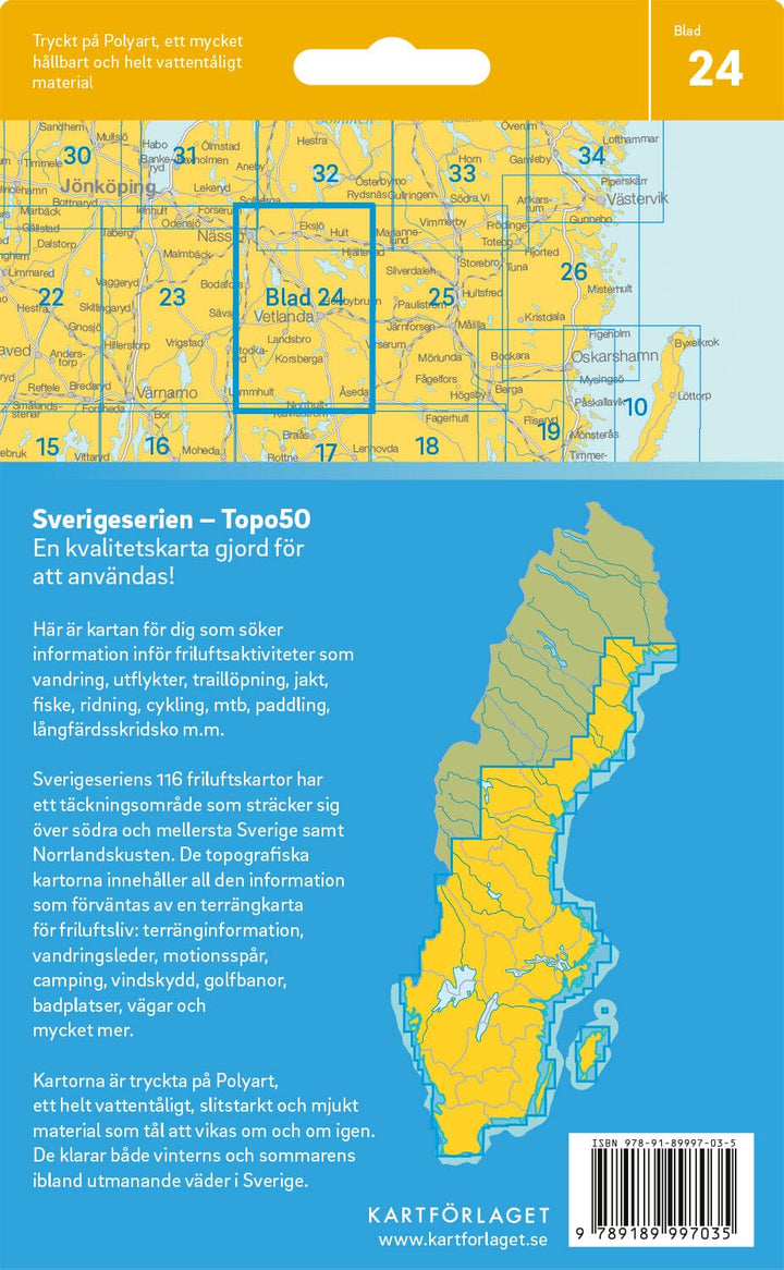 Carte topographique n° 24 - Vetlanda (Suède) | Norstedts - Sverigeserien carte de randonnée Norstedts