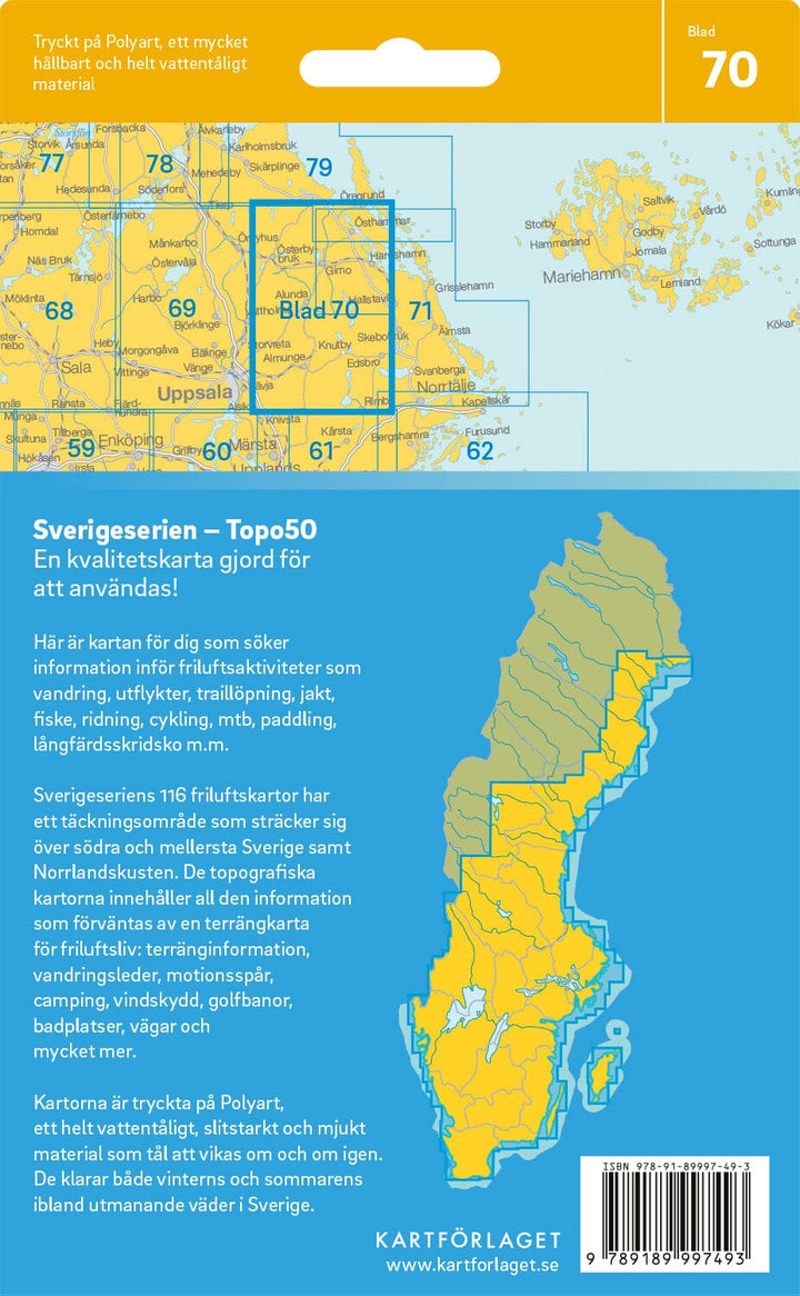 Carte topographique n° 70 - Gimo (Suède) | Norstedts - Sverigeserien carte de randonnée Norstedts