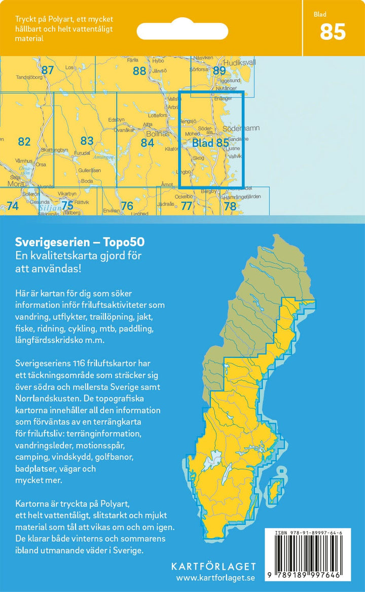Carte topographique n° 85 - Söderhamn (Suède) | Norstedts - Sverigeserien carte de randonnée Norstedts