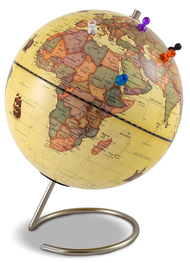 Globe magnétique de diamètre 23 cm, style antique (en français) + 6 magnets globe Cartotheque Egg