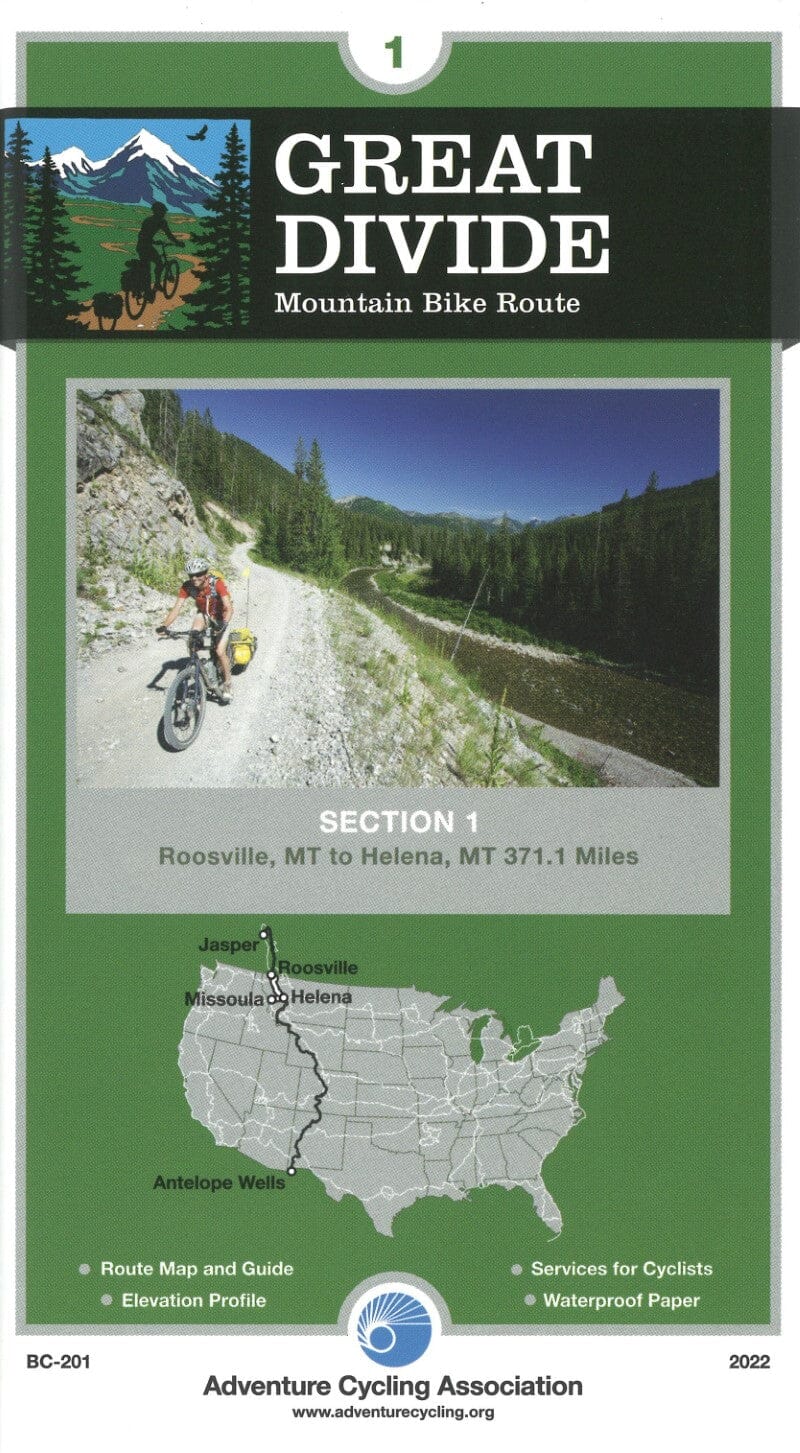 Great Divide Mountain Bike Route n° 1 - Roosville, Montana - Polaris, Montana (542 miles) | Adventure Cycling Association carte pliée Adventure Cycling Association