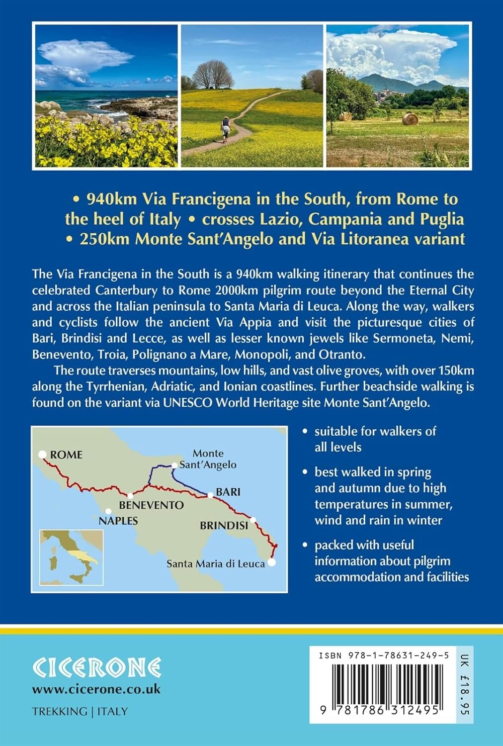 Guide de randonnées (en anglais) - Via Francigena : Rome to Monte Sant'angelo, Bari and Santa Maria Di Leuca, Part 4 | Cicerone guide de randonnée Cicerone