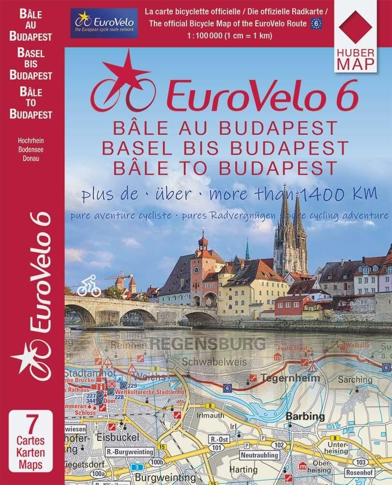 Lot de 7 cartes cyclistes - Eurovelo 6, Partie 2 : De Bâle à Budapest | Huber carte cycliste Huber