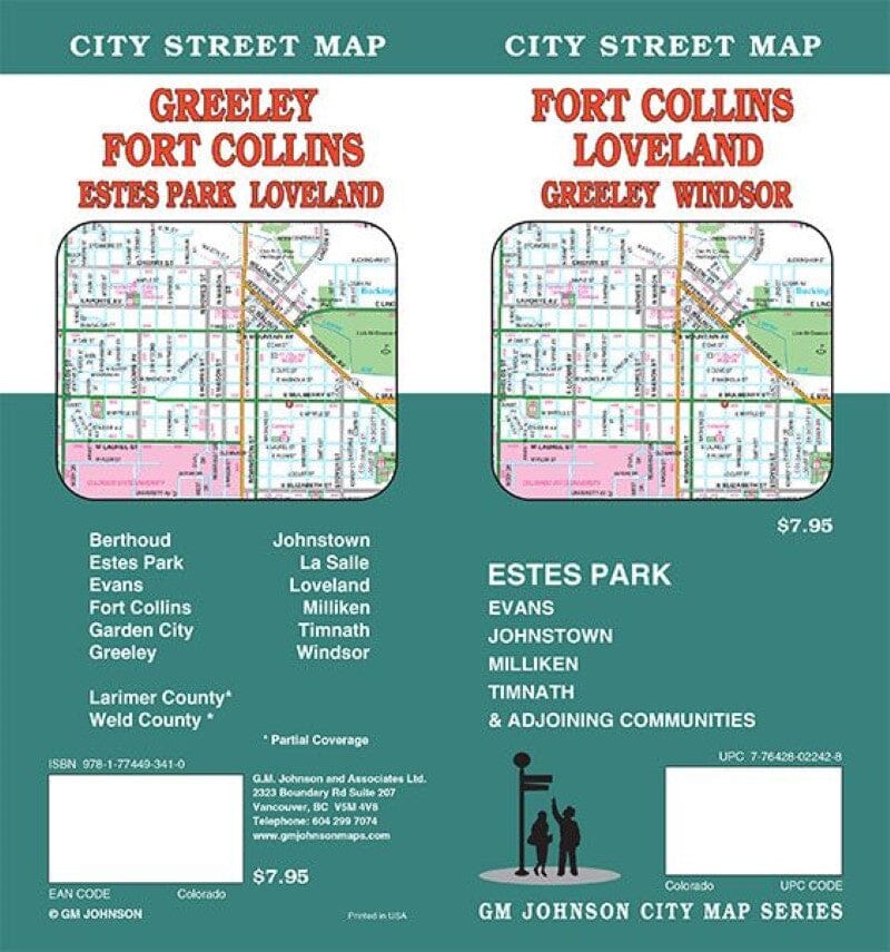 Plan des rues - Fort Collins, Loveland, Greeley et Windsor, Colorado | GM Johnson carte pliée GM Johnson