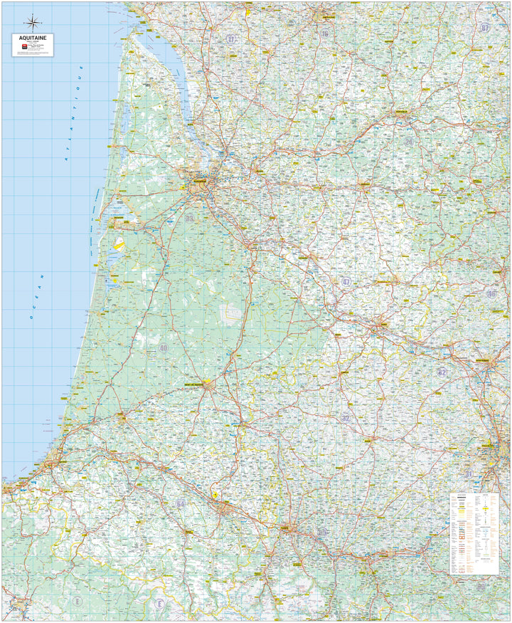 Poster - Aquitaine (135 × 164 cm) | Blay Foldex carte murale roulée (en tube) Blay Foldex