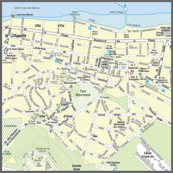 Poster de ville - Arcachon Format (100 x 70 cm) | Blay Foldex carte murale roulée (en tube) Blay Foldex