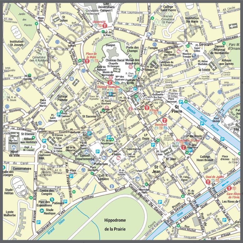 Poster de ville - Caen (60 x 80 cm) | Blay Foldex carte murale roulée (en tube) Blay Foldex