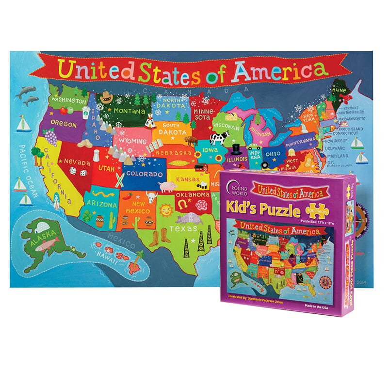 Puzzle pour enfants (100 pièces) - USA (en anglais) | Round World puzzle Round World