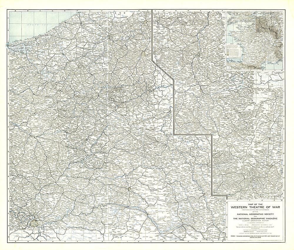 1918 The Western Theatre of War Map Wall Map