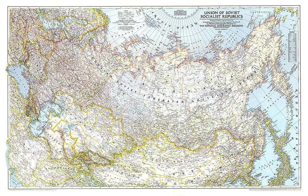 1944 Union of Soviet Socialist Republics 1938-1944 Map Wall Map