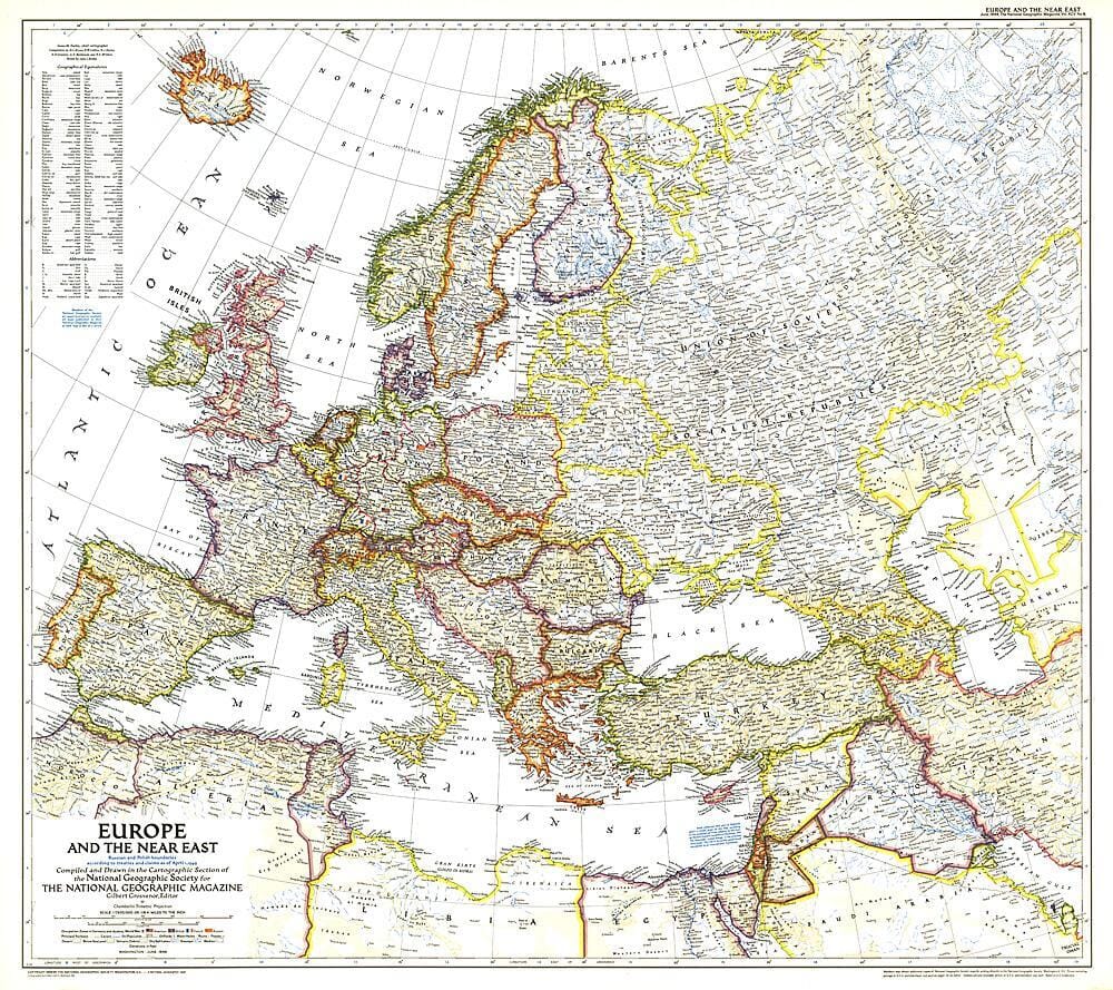 1949 Europe and the Near East Map Wall Map