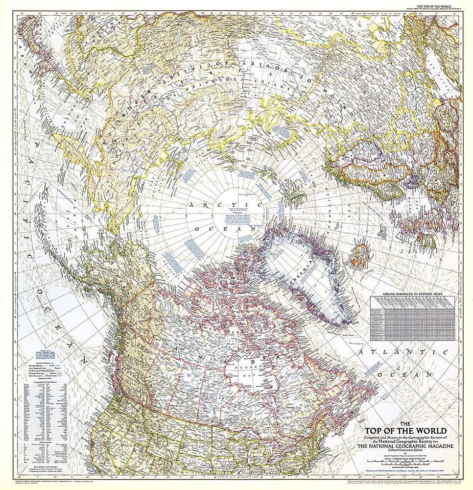 1949 Top of the World Map Wall Map