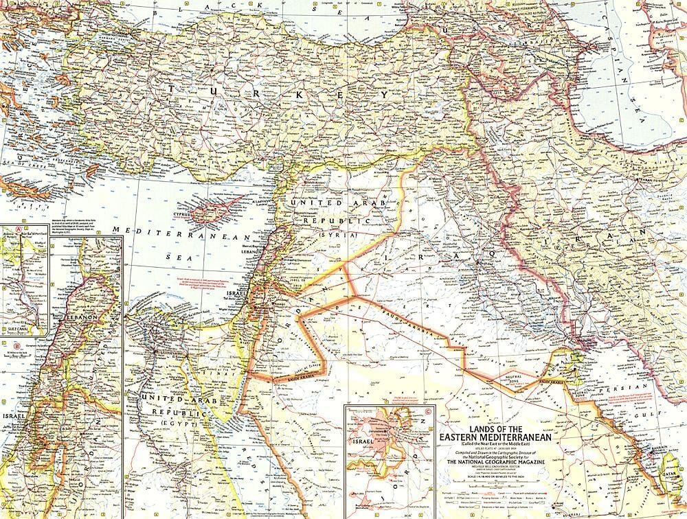 1959 Lands of the Eastern Mediterranean Map Wall Map